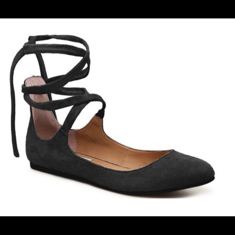 Steve Madden Bebett Black Lace Up Suede Flats